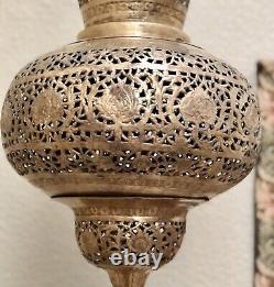 Vintage Brass Lantern Pierced Moroccan Hanging Lamp Candle Holder Antique Lamp