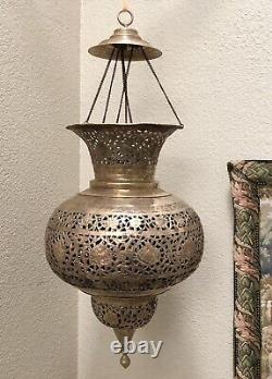 Vintage Brass Lantern Pierced Moroccan Hanging Lamp Candle Holder Antique Lamp