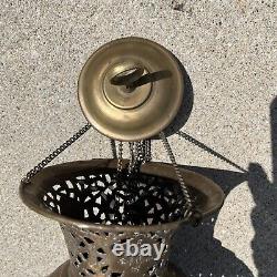Vintage Brass Lantern Pierced Moroccan Hanging Lamp Candle Holder Antique Lamp