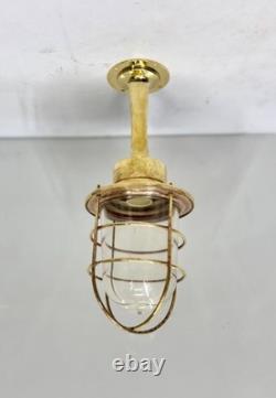 Vintage Brass Lantern with Glass Dome & Cage Antique Style Decorative Light