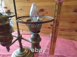 Vintage Brass Library Table Lamp Parlor lantern oil-style Antique double arm