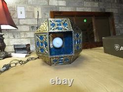 Vintage Brass Moroccan/ Islamic Pendant Hanging Lantern- Pierced- Stained Glass