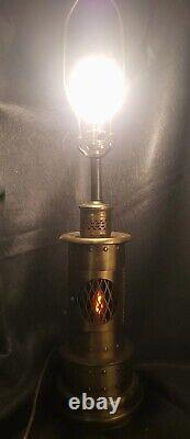 Vintage Brass Nautical Table Lamp Lantern 3-Way Switch Flickering Flame Maritime
