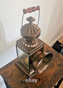 Vintage Brass Railroad Signal Lantern with Wooden Handle Antique Railway Lamp