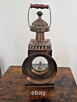 Vintage Brass Railroad Signal Lantern with Wooden Handle Antique Railway Lamp