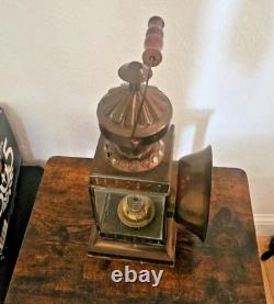 Vintage Brass Railroad Signal Lantern with Wooden Handle Antique Railway Lamp