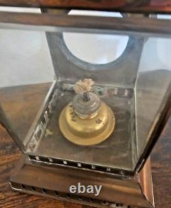 Vintage Brass Railroad Signal Lantern with Wooden Handle Antique Railway Lamp