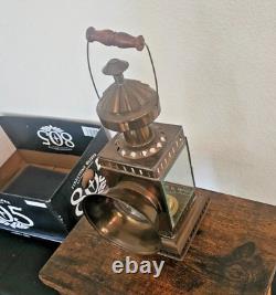 Vintage Brass Railroad Signal Lantern with Wooden Handle Antique Railway Lamp