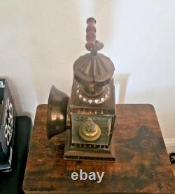 Vintage Brass Railroad Signal Lantern with Wooden Handle Antique Railway Lamp
