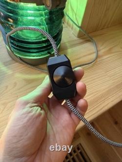 Vintage Brass Ship Lantern Lamp Green Fresnel Glass Nautical Light, Dimmable