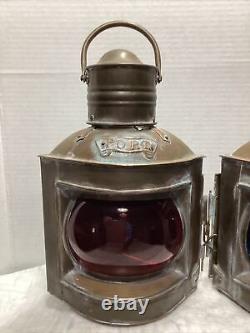 Vintage Brass Starboard/Port Signal Lanterns Red/Blue Glass Lenses