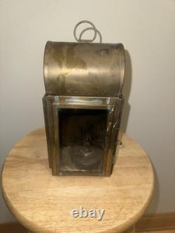 Vintage Brass WEDGE Oil Lantern Made in USA Glass Panel Hurricane Lamp