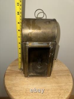 Vintage Brass WEDGE Oil Lantern Made in USA Glass Panel Hurricane Lamp
