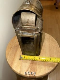 Vintage Brass WEDGE Oil Lantern Made in USA Glass Panel Hurricane Lamp