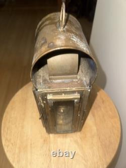 Vintage Brass WEDGE Oil Lantern Made in USA Glass Panel Hurricane Lamp
