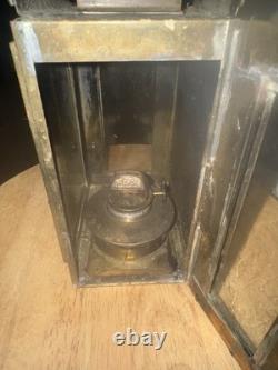 Vintage Brass WEDGE Oil Lantern Made in USA Glass Panel Hurricane Lamp