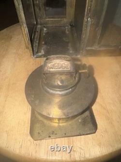 Vintage Brass WEDGE Oil Lantern Made in USA Glass Panel Hurricane Lamp
