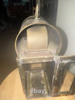Vintage Brass WEDGE Oil Lantern Made in USA Glass Panel Hurricane Lamp