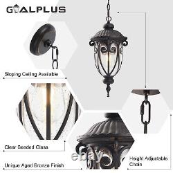 Vintage Bronze Outdoor Pendant Lights for Porch, 20 1/2 High Exterior Hangin