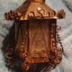 Vintage Brown Metal & Glass Pendant Light, Lantern Shade, Scrollwork, Textured