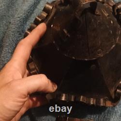 Vintage Brown Metal & Glass Pendant Light, Lantern Shade, Scrollwork, Textured