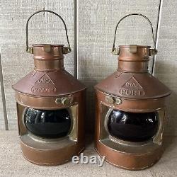 Vintage CWC Copper Brass Red Green Port & Starboard Lanterns 9.5 X 6