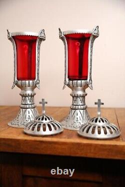 Vintage Casket Candlestick Holder Lanterns Lamps Funeral Gothic Crucifix stands