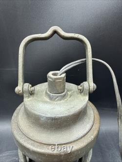 Vintage Cast Bronze Ship Lantern Blue Globe Electrified Natural Patina