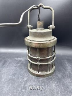 Vintage Cast Bronze Ship Lantern Blue Globe Electrified Natural Patina