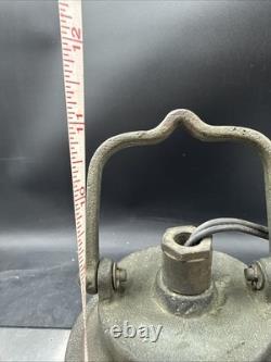 Vintage Cast Bronze Ship Lantern Blue Globe Electrified Natural Patina