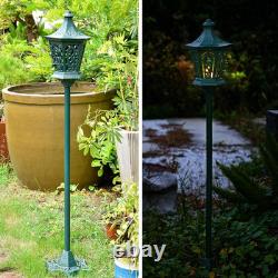 Vintage Cast Iron Garden Lantern, Decorative Outdoor/Indoor Post Lamp with Ornat