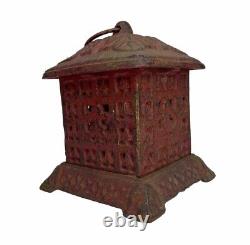 Vintage Cast Iron Red Japanese Pagoda Lantern for Candle Garden Art