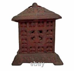 Vintage Cast Iron Red Japanese Pagoda Lantern for Candle Garden Art