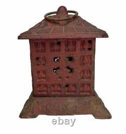 Vintage Cast Iron Red Japanese Pagoda Lantern for Candle Garden Art