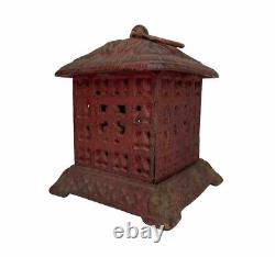Vintage Cast Iron Red Japanese Pagoda Lantern for Candle Garden Art