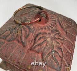 Vintage Cast Iron Red Japanese Pagoda Lantern for Candle Garden Art