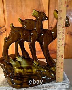 Vintage Ceramic Glazed Deer Lamp Two Doe's 1960's-1970's 12 Night Light Brown