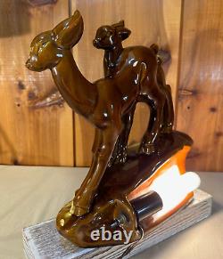 Vintage Ceramic Glazed Deer Lamp Two Doe's 1960's-1970's 12 Night Light Brown