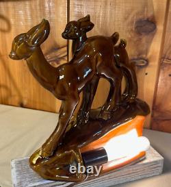 Vintage Ceramic Glazed Deer Lamp Two Doe's 1960's-1970's 12 Night Light Brown