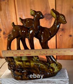 Vintage Ceramic Glazed Deer Lamp Two Doe's 1960's-1970's 12 Night Light Brown