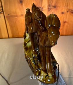 Vintage Ceramic Glazed Deer Lamp Two Doe's 1960's-1970's 12 Night Light Brown