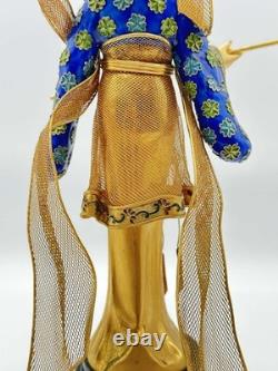Vintage Chinese Cloisonné Gilt Filigree Lady Figurine Lantern Leizu Style 10.25