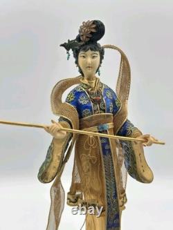 Vintage Chinese Cloisonné Gilt Filigree Lady Figurine Lantern Leizu Style 10.25