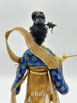 Vintage Chinese Cloisonné Gilt Filigree Lady Figurine Lantern Leizu Style 10.25