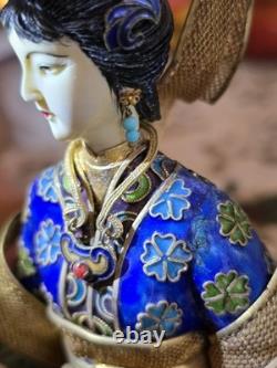 Vintage Chinese Cloisonné Gilt Filigree Lady Figurine Lantern Leizu Style 10.25