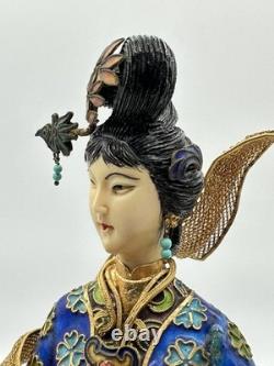 Vintage Chinese Cloisonné Gilt Filigree Lady Figurine Lantern Leizu Style 10.25