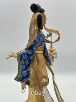 Vintage Chinese Cloisonné Gilt Filigree Lady Figurine Lantern Leizu Style 10.25