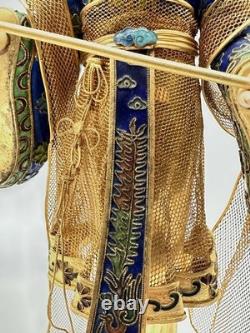 Vintage Chinese Cloisonné Gilt Filigree Lady Figurine Lantern Leizu Style 10.25