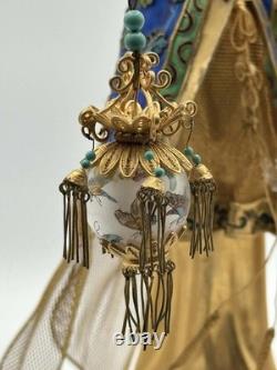 Vintage Chinese Cloisonné Gilt Filigree Lady Figurine Lantern Leizu Style 10.25
