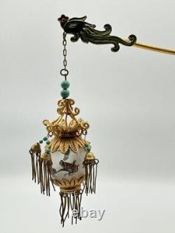 Vintage Chinese Cloisonné Gilt Filigree Lady Figurine Lantern Leizu Style 10.25